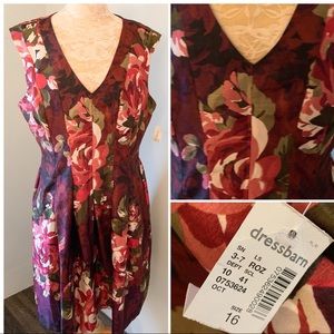 Roz & Ali Womens Plus Size 16 Burgundy Floral Pleated Lined Party Cocktail Dress